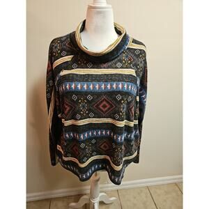 E.Luna Plus Size 1X Gray Cowl Neck Pullover Sweater Lightweight Knit Boho Tribal